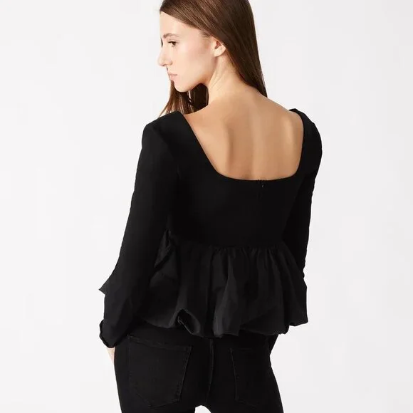 Steve Madden Women's Avielle Long-Sleeve Peplum Top - Black NWT XS - Picture 6 of 6